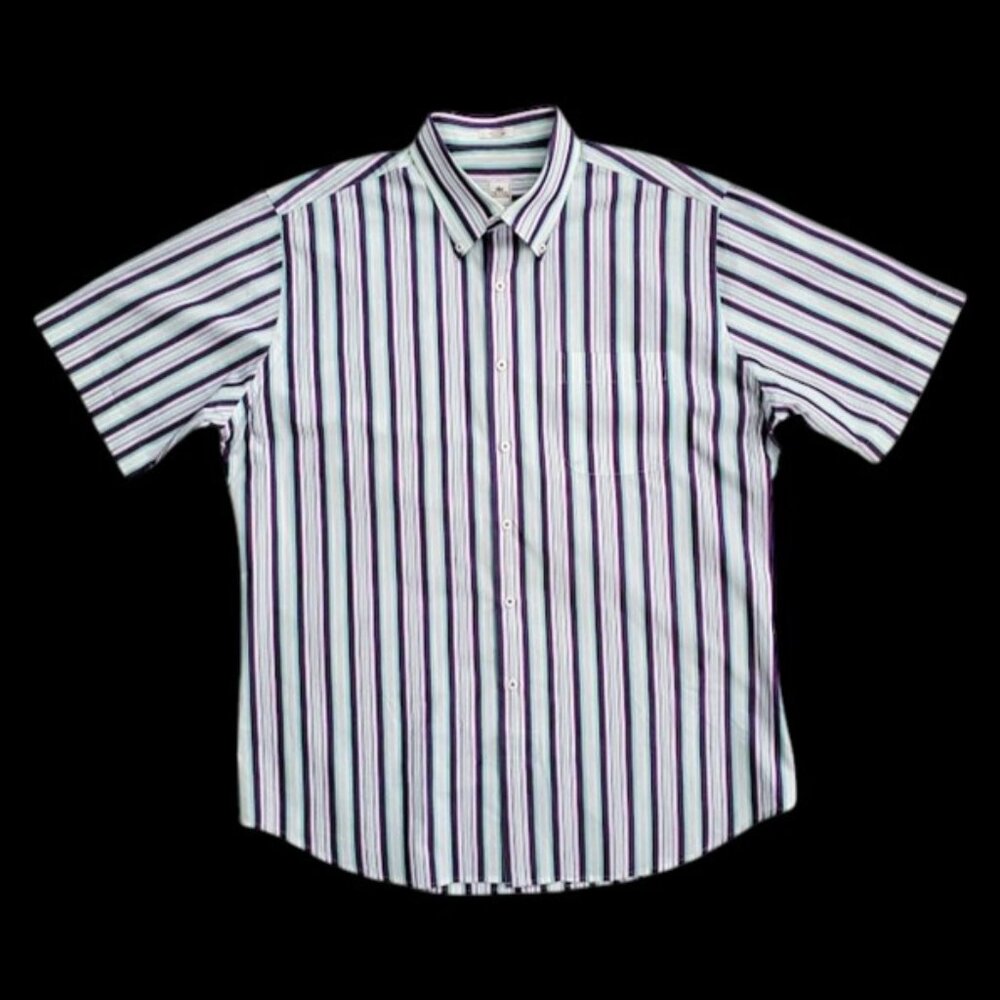 Peter Millar Casual Cotton Short Sleeve Button Down Summery Stripe Shirt Size L
